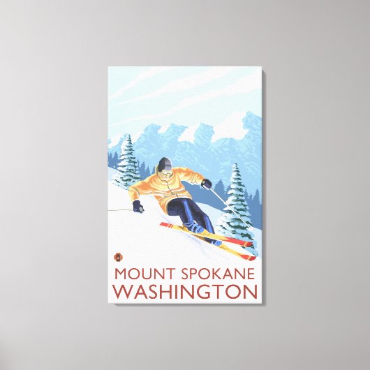 Downhill Snow Skier - Berg Spokane, Leinwanddruck (Vorderseite)