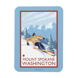 Downhill Snow Skier - Berg Spokane, Magnet