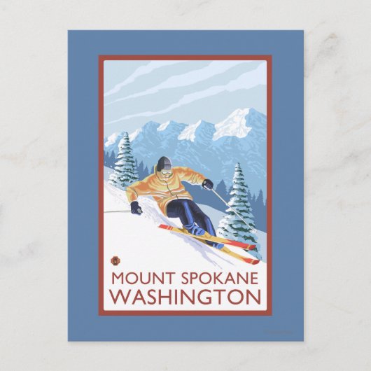 Downhill Snow Skier - Berg Spokane, Postkarte (Vorderseite)
