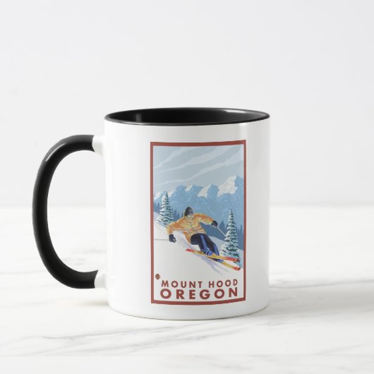 Downhill Snow Skier - Berghof, Oregon Tasse (Links)