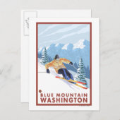 Downhill Snow Skier - Blauer Berg, Postkarte (Vorne/Hinten)