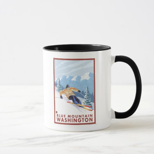 Downhill Snow Skier - Blauer Berg, Tasse (Rechts)