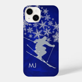 Downhill Snow Skier Blue Monogram iPhone 14 Hülle