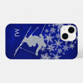 Downhill Snow Skier Blue Monogram iPhone Hülle (Rückseite (Horizontal))