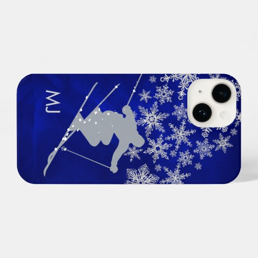 Downhill Snow Skier Blue Monogram iPhone Hülle (Rückseite (Horizontal))