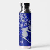 Downhill Snow Skier Blue Monogram Trinkflasche (Links)