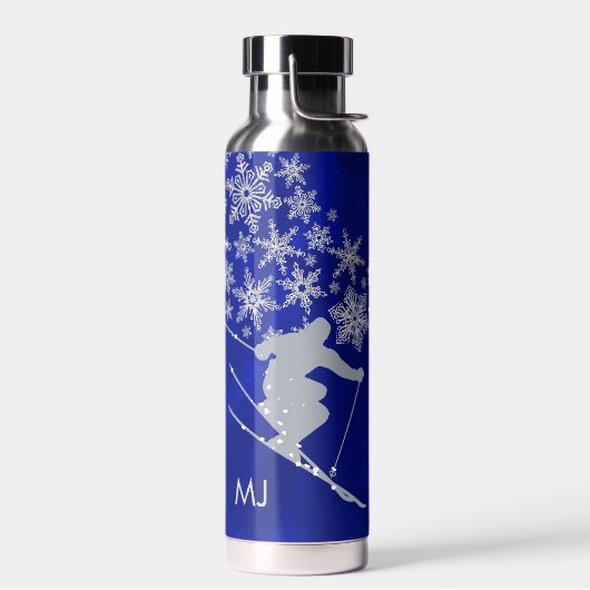 Downhill Snow Skier Blue Monogram Trinkflasche (Links)