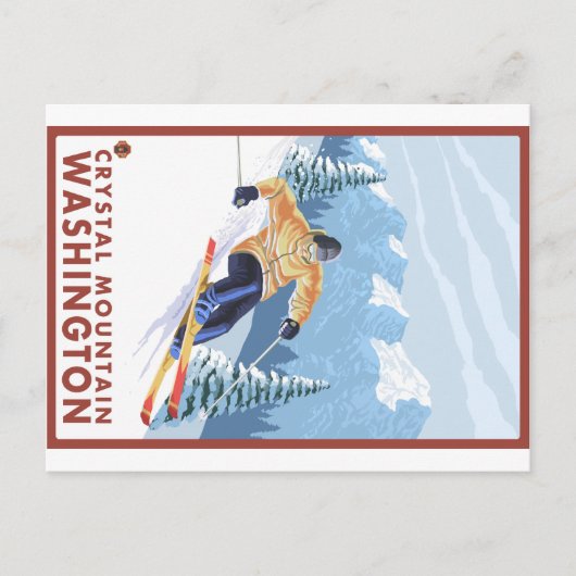 Downhill Snow Skier - Crystal Mountain, WA Postkarte (Vorderseite)
