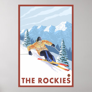 Downhill Snow Skier - Die Rockies Poster
