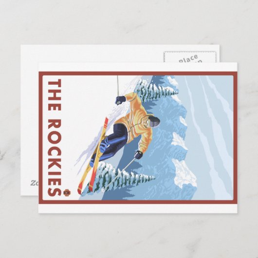 Downhill Snow Skier - Die Rockies Postkarte (Vorne/Hinten)