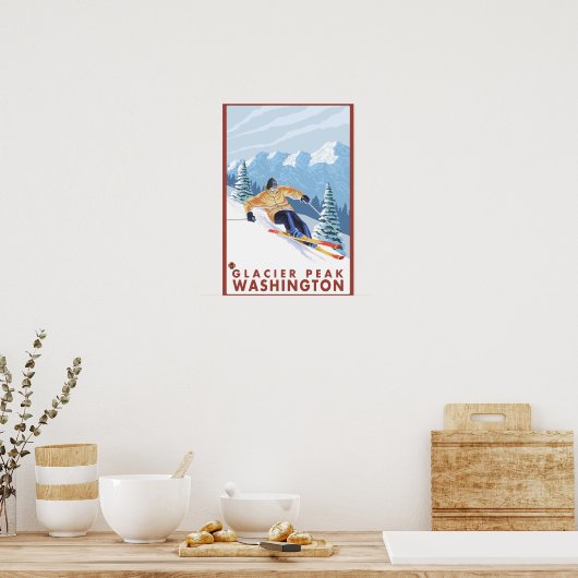 Downhill Snow Skier - Glacier Peak, Poster (Küche)