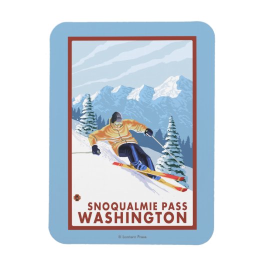Downhill Snow Skier - Snoqualmie Pass, WA Magnet (Vertikal)
