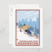 Downhill Snow Skier - Snoqualmie Pass, WA Postkarte (Vorne/Hinten)