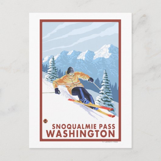 Downhill Snow Skier - Snoqualmie Pass, WA Postkarte (Vorderseite)