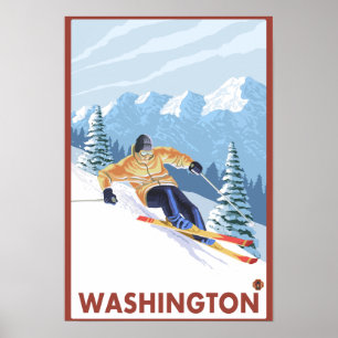 Downhill Snow Skier - Washington Poster