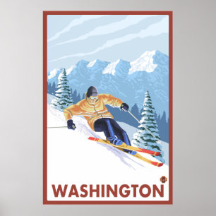 Downhill Snow Skier - Washington Poster