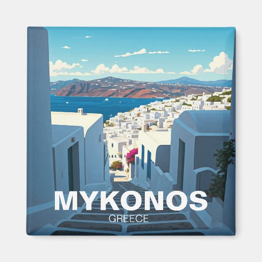 Downhill Street Mykonos Greece Cyclades Travel Magnet (Vorne)