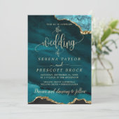 Download Blue Emerald Gold Hochzeitseinladung Einladung (Stehend Vorderseite)