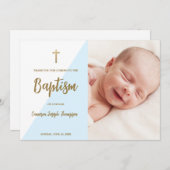 Download Blue Gold Custom Modern Baby Baptisse Einladung (Vorne/Hinten)