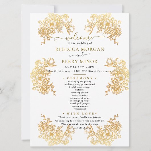 Download des Golden Chic Bouquet-Hochzeitsprogramm Einladung (Vorderseite)