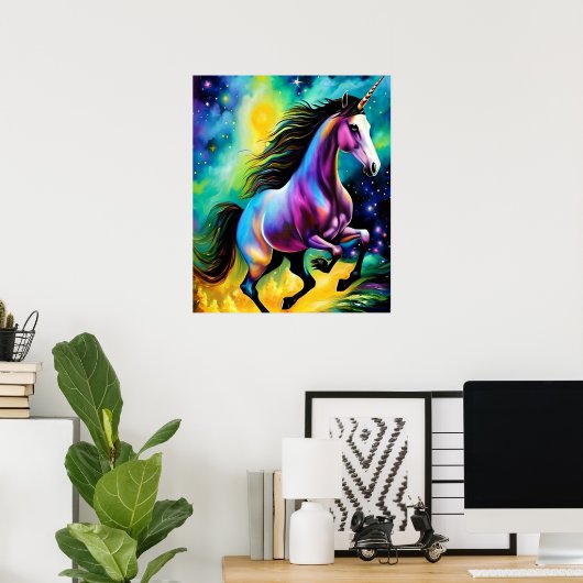 Download digitaler Kunstdrucke | Rainbow Unicorn Poster (Heimbüro)