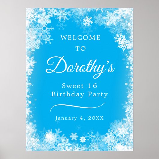 Download Sweet 16 Party Snowflake Blau Willkommen Poster (Vorne)