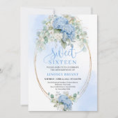 Downloadable Blue Hydrangeas Sweet Sixteen Invite Einladung (Vorderseite)