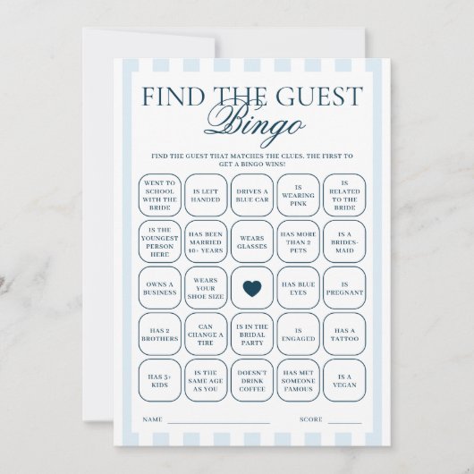 Downloadable Blue Striped Find The Guest Card Einladung (Vorderseite)