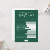 Downloadable Green Bride Facts Shower Game Karte (Vorderseite/Rückseite Beispiel)