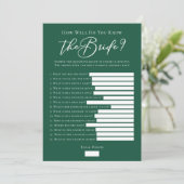 Downloadable Green Bride Facts Shower Game Karte (Stehend Vorderseite)