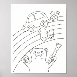 Downloadable Polar Bear Rainbow Coloring Page Poster