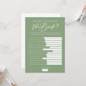 Downloadable Sage Green Bride Facts Shower Game Karte (Vorderseite/Rückseite Beispiel)