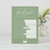 Downloadable Sage Green Bride Facts Shower Game Karte (Stehend Vorderseite)