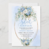 Downloadable Script Dusty Blue Peonies Sweet 16th Einladung (Vorderseite)