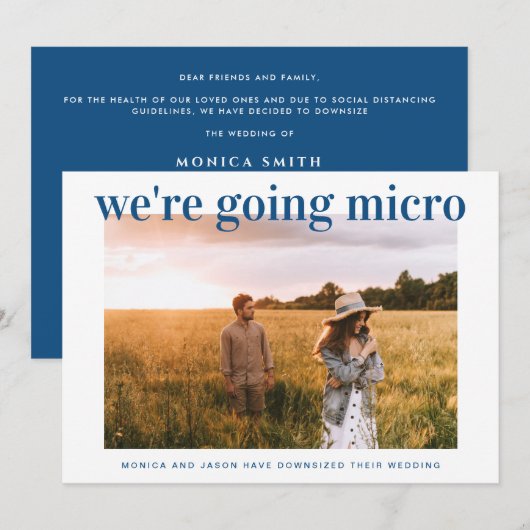 Downsize Micro Wedding Foto Classic Blue Ankündigung (Vorne/Hinten)