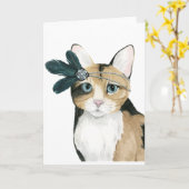 Downton Cat | Mit Federn bekleidet. Karte (Gelbe Blume)