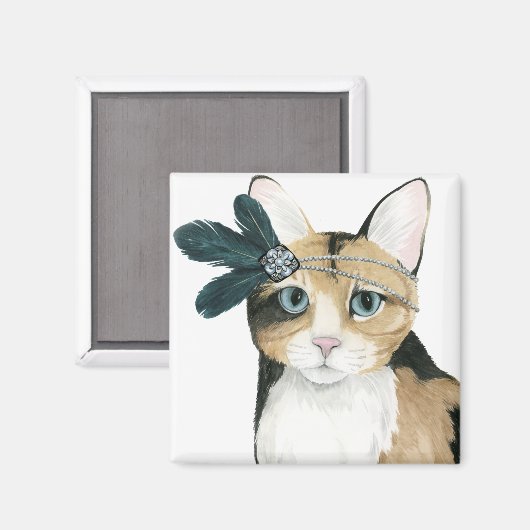 Downton Cat | Mit Federn bekleidet. Magnet (Vorderseite/Rückseite)