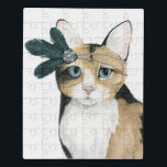 Downton Cat | Mit Federn bekleidet. Puzzle<br><div class="desc">Dieser Aquarelldruck zeichnet sich durch eine graue Katze mit Juwelen aus | Nach Grace Popp</div>