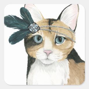 Downton Cat   Mit Federn bekleidet. Quadratischer Aufkleber