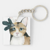 Downton Cat | Mit Federn bekleidet. Schlüsselanhänger (Rückseite)