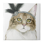 Downton Cat | Mit Federn verziert Fliese (Vorderseite)