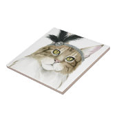 Downton Cat | Mit Federn verziert Fliese (Seite)