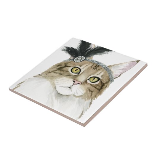 Downton Cat | Mit Federn verziert Fliese (Seite)