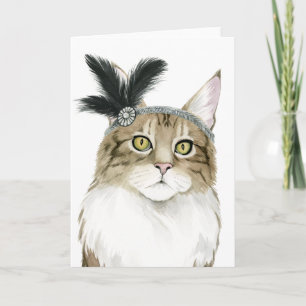 Downton Cat Mit Federn verziert Karte