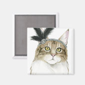 Downton Cat | Mit Federn verziert Magnet (Vorderseite/Rückseite)