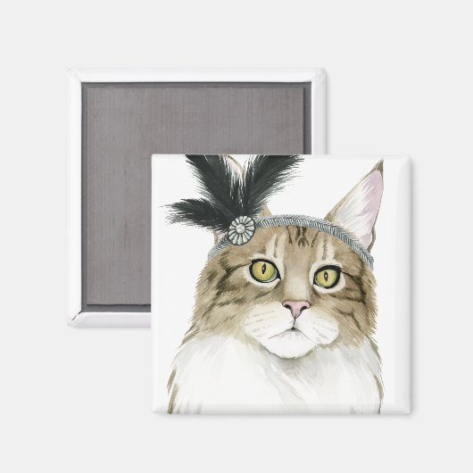 Downton Cat | Mit Federn verziert Magnet (Vorderseite/Rückseite)