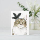 Downton Cat | Mit Federn verziert Postkarte (Stehend Vorderseite)