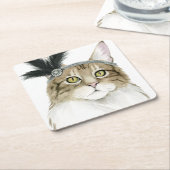 Downton Cat | Mit Federn verziert Rechteckiger Pappuntersetzer (angewinkelt)
