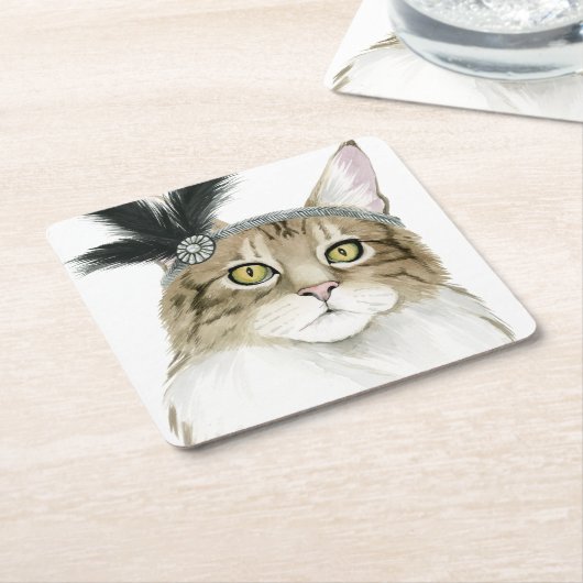 Downton Cat | Mit Federn verziert Rechteckiger Pappuntersetzer (angewinkelt)