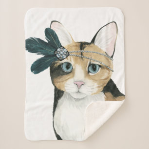 Downton Katze   Bejeweled mit Federn Sherpadecke